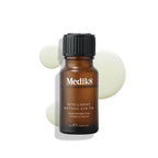 A bottle of Medik8 Intelligent Retinol Eye TR™ serum on a white backdrop targets fine lines around the eyes. Enhanced with climbazole, it boosts retinol potency for rejuvenated skin.