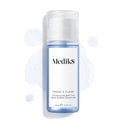 Clear bottle of Medik8's Press & Clear™ BHA Tonic features a white label, set against a backdrop of spilled liquid. Perfect for blemish-prone skin, this exfoliating toner helps achieve clearer skin effortlessly.