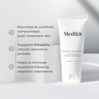 Medik8's Ultimate Recovery™ cream is shown against a white background, emphasizing its role as a restorative cream for post-treatment skin care, especially effective for compromised skin.