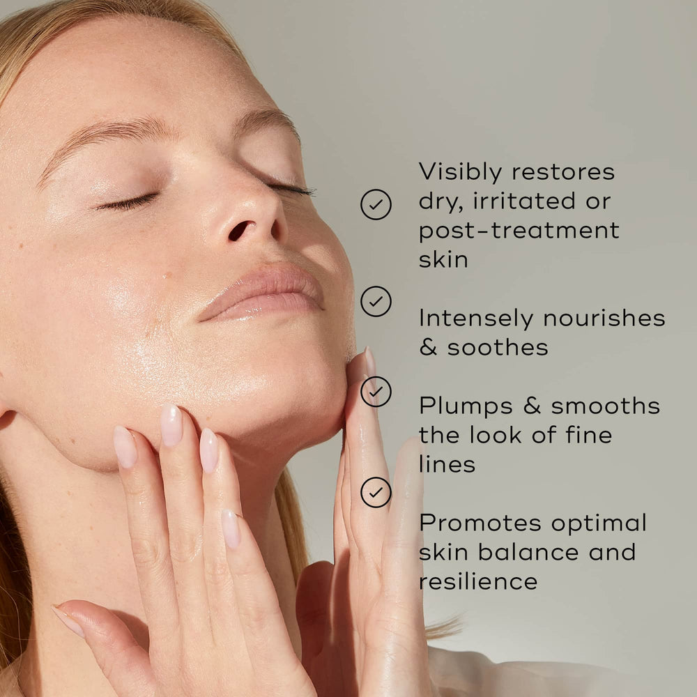 Someone gently uses the Medik8 Ultimate Recovery™ Bio-Cellulose Mask, which restores skin, nourishes, smooths fine lines, and promotes balance and resilience for sensitive skin.