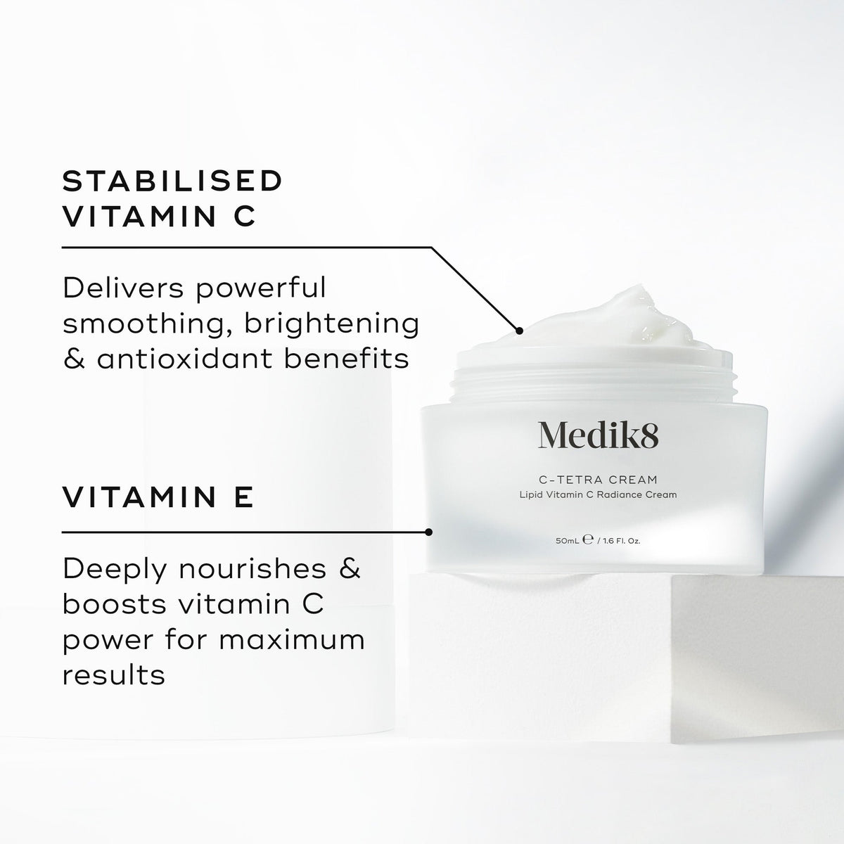 Discover Medik8's C-Tetra® Cream, enriched with stabilized vitamin C for a brighter complexion and vitamin E for deep nourishment. Enjoy enhanced hydration as hyaluronic acid plumps and smooths your skin.