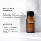 A small amber bottle labeled "Medik8 C-Tetra® Eye" delivers vitamin C and E benefits to smooth, brighten, and nourish the delicate eye area while targeting fine lines and wrinkles.