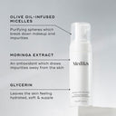 The Medik8 Micellar Mousse™ features advanced micellar cleansing technology, with olive oil-infused micelles, moringa extract, and glycerin to effectively remove makeup and hydrate the skin.