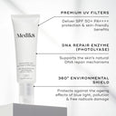 Tube of Medik8's Advanced Day Ultimate Protect™, offering SPF 50+, DNA repair enzymes, and an environmental shield, with a non-comedogenic finish.