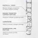 The image features Medik8's Liquid Peptides™ (Travel Size), a test tube filled with a potent cocktail including Matrixyl 3000, Drone-Targeted Copper Peptide, Carnosine, and Expression Line Peptide for targeted benefits against expression lines and wrinkles.