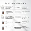 A comparison chart of five vitamin C skincare products features Medik8's C-Tetra® (Travel Size) among serums offering unique benefits like radiance boosting, skin barrier support, combating signs of aging, and protection against damage.