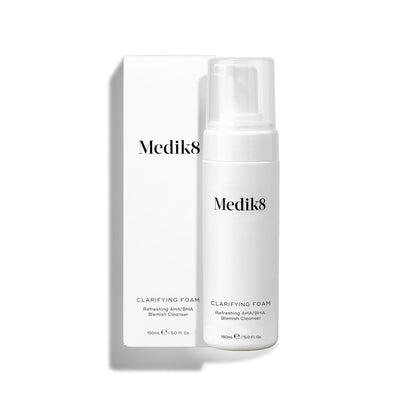 Medik8's Clarifying Foam™ is a 150ml AHA and BHA blemish cleanser, expertly designed to refresh and rejuvenate skin, targeting imperfections for a clearer complexion.