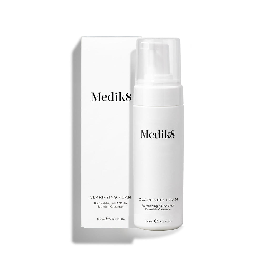 Medik8's Clarifying Foam™ is a 150ml AHA and BHA blemish cleanser, expertly designed to refresh and rejuvenate skin, targeting imperfections for a clearer complexion.