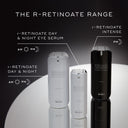 Medik8's r-Retinoate® Intense range, recognized for Vitamin A wrinkle reduction, includes day and night serums and the r-Retinoate Intense formula, all elegantly displayed on a reflective surface.