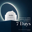 A Medik8 Advanced Night Restore™ jar sits on a pedestal against a glowing circle, highlighting its ceramide-rich formula's visible plumping benefits and wrinkle reduction in just 7 days.