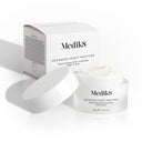 Open jar of Medik8's Advanced Night Restore™ night cream, featuring a ceramide-rich formula for visible plumping, with the box in the background.