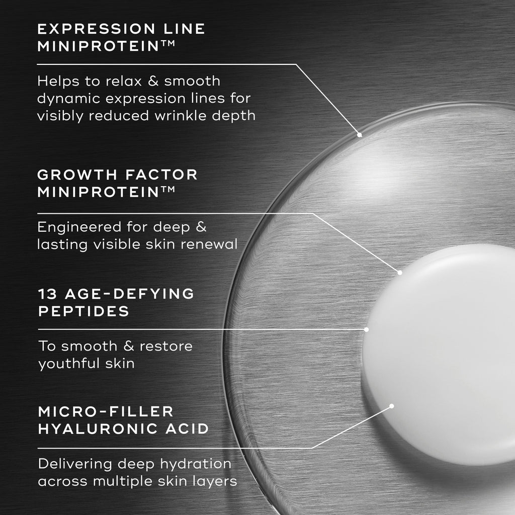 Medik8 Cyprus's Liquid Peptides Advanced MP features ingredients like Expression Line Miniprotein, Growth Factor Miniprotein, 13 Age-Defying Peptides, and Micro-Filler Hyaluronic Acid to help reduce wrinkles and renew skin.