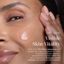 Close-up of a woman applying Exo-PDRN Prismatic+ by Medik8 Cyprus to her cheek, highlighting the skin vitality benefits of this exosome complex skincare product.