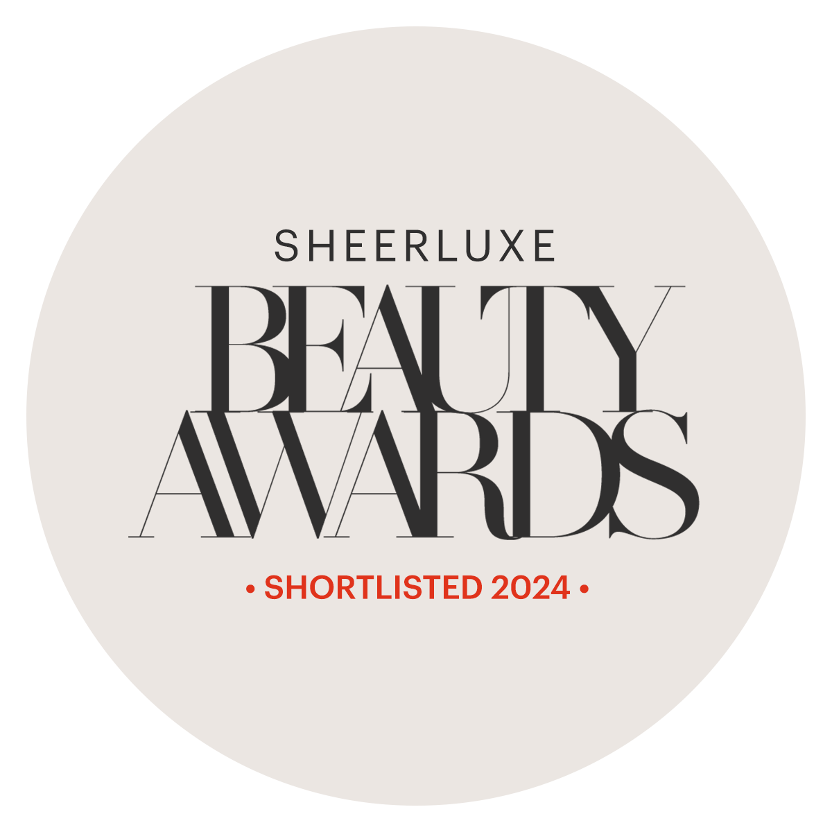 The text "Sheerluxe Beauty Awards Shortlisted 2024" is displayed in a bold, modern font on a light background, celebrating Medik8's Press & Glow® featuring innovative ingredients like polyhydroxy acid for glowing skin.